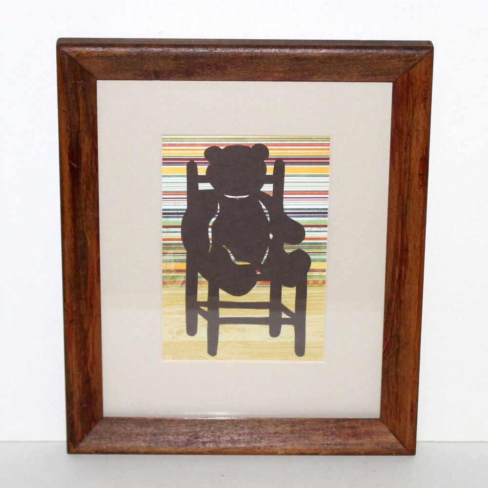 Teddy Bear Silhouette Framed Art nursery children decor handmade collage